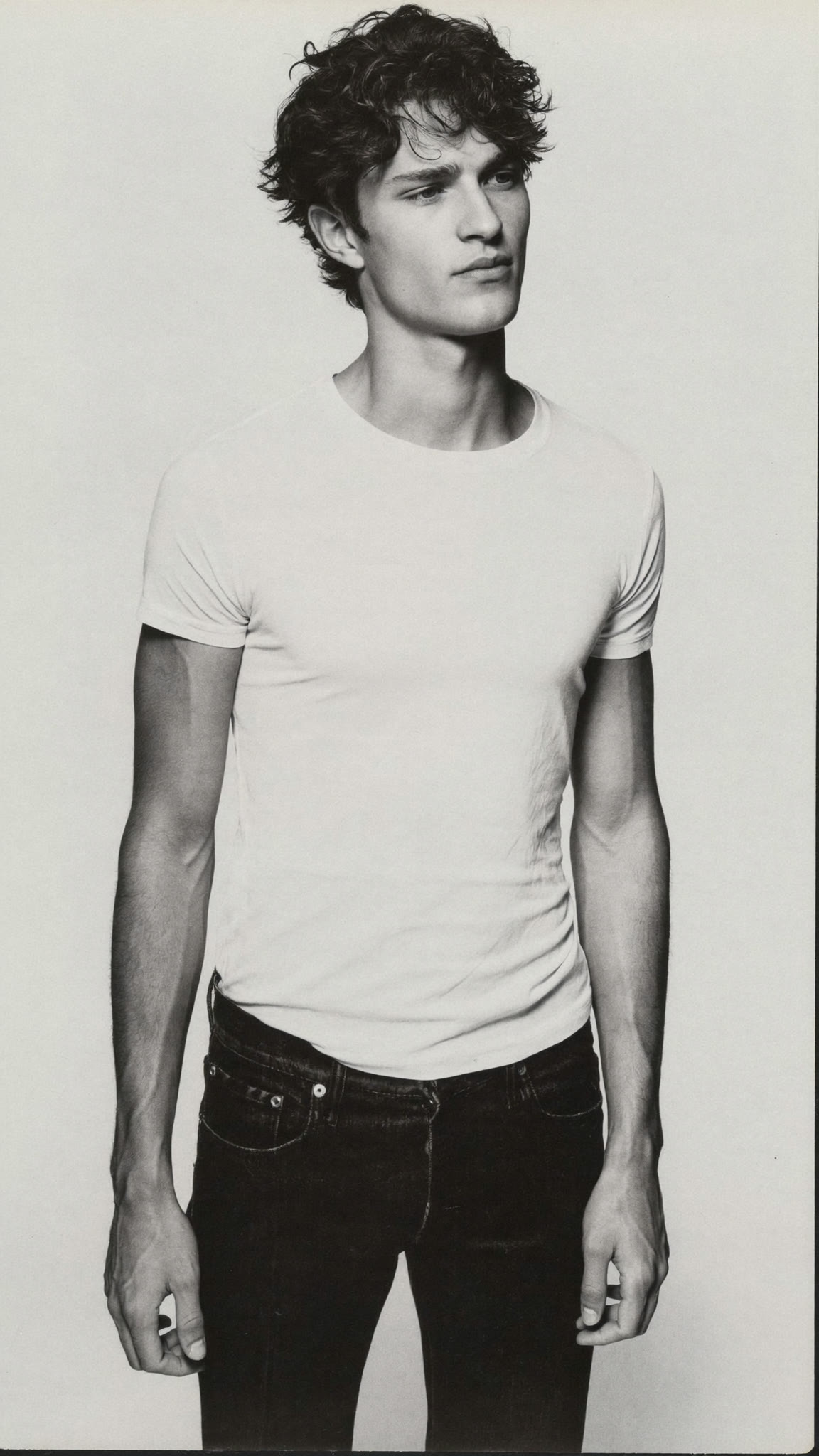 Monochrome, white tee, black denim
