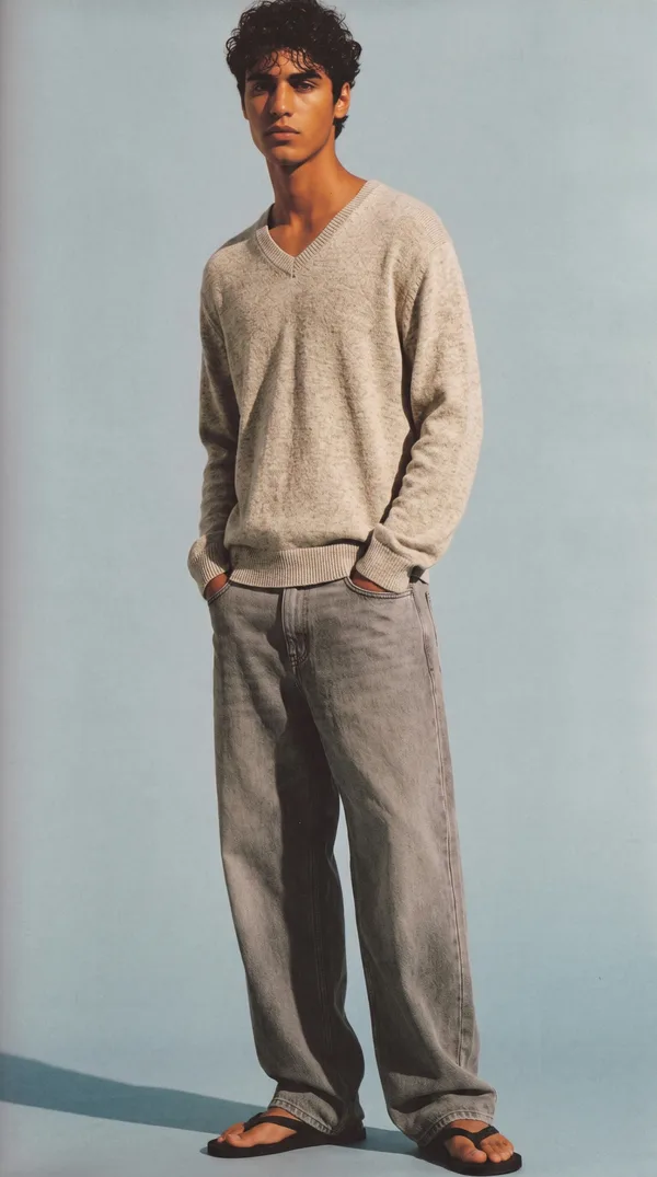 Streetwear, checked camp shirt, cream trousers